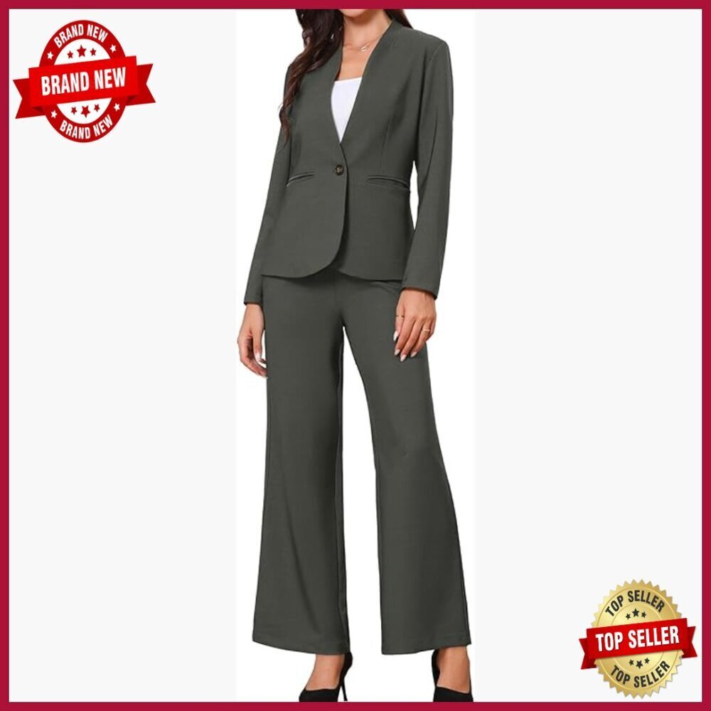 Women's Collarless Blazer and Pants Set, Polyester Spandex, Business Casual